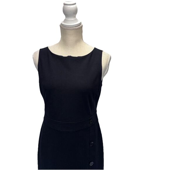 Talbots LUXE Italian Knit Sheath Navy Dress Size 4 Sleeveless Button Detail - Picture 4 of 12
